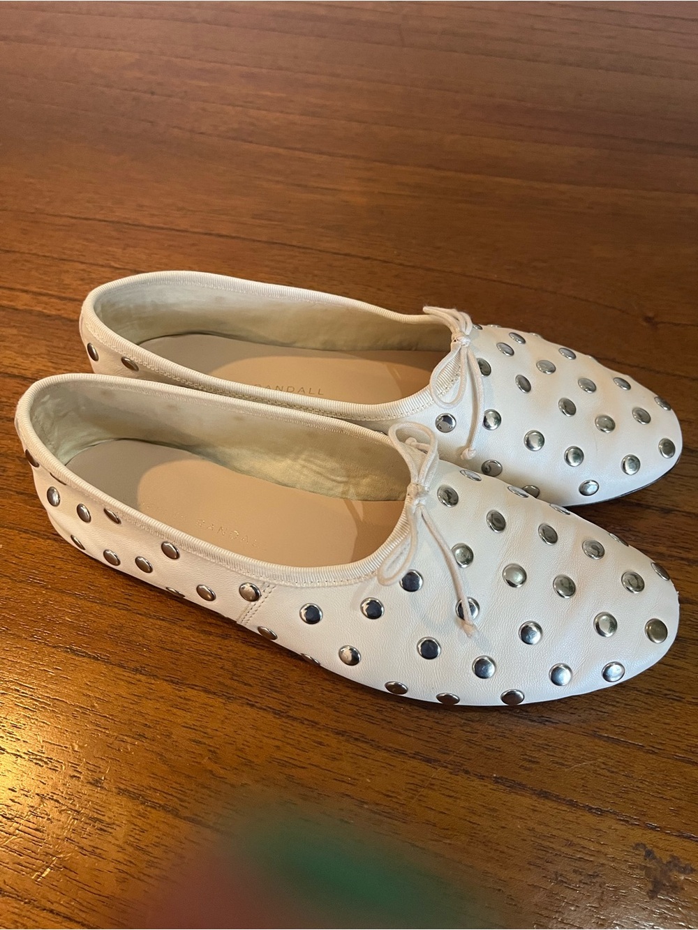Loeffler Randall Stud Accent White Leather Ballet Flats